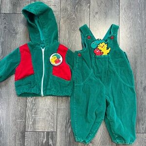 Vintage 90s The Three Monsters Overall And Jacket Matching Set Size 18 Months